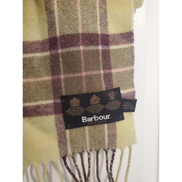 Barbour Scarf Mens One Size Green Purple Tartan Plaid 100% Lambswool Scotland - Picture 6 of 8